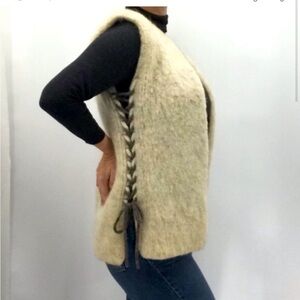 Vintage 70’s Nordic Scandinavian Plush Spelsau Wool Corset Lace Up Cut Out Vest